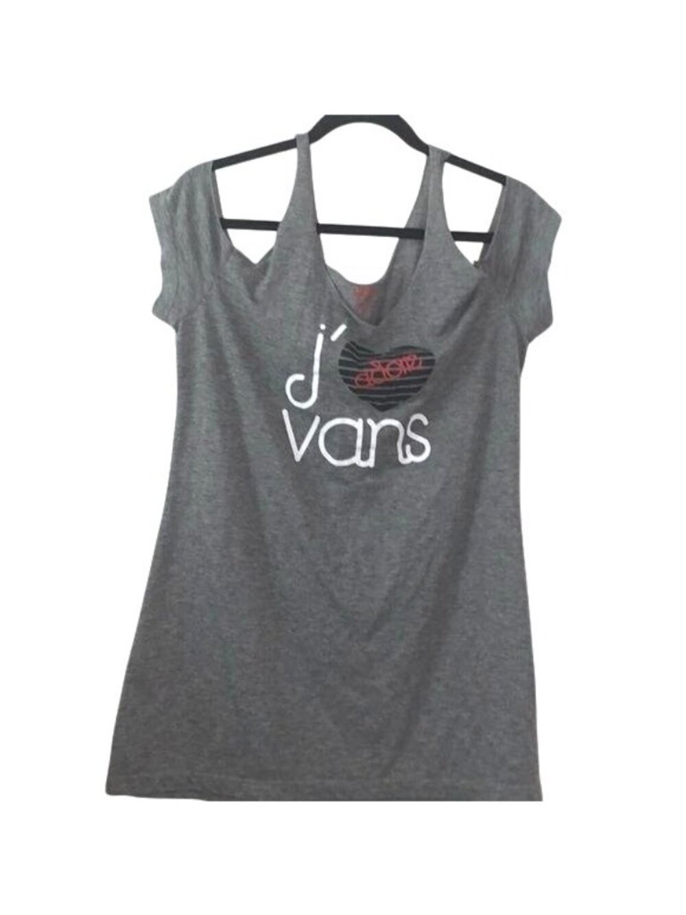 Vans Womens Gray Graphic Cutout T-Shirt Size L With "I Love Vans" Design
